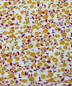 Ekru Sarı Çiçek Desenli Pamuk Viskon S1