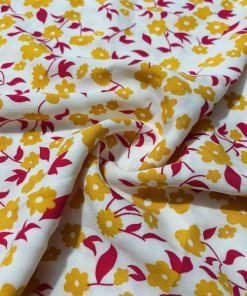Ekru Sarı Çiçek Desenli Pamuk Viskon S1