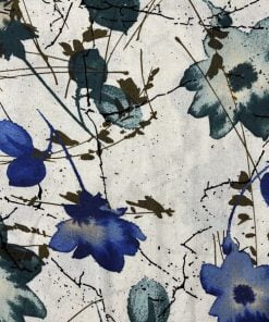 Yeşil Mavi Çiçekli Ham Keten Kumaş S1