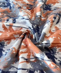 Orange Yaprak Desenli Pamuk Keten S1