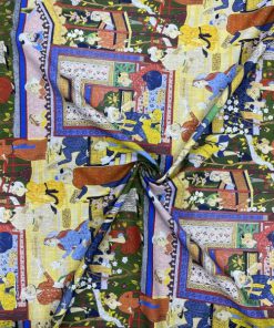 Geleneksel Türk Motifli Pamuklu Keten Kumaş S1