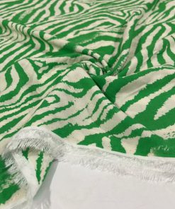 Yeşil Zebra Desenli Viskon Kumaş S1