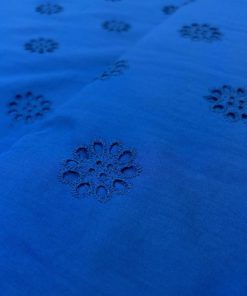 Çiçekli Saf Pamuk Fisto Kumaş Saks Mavi S1