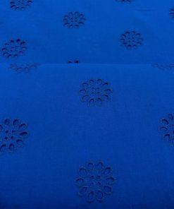 Çiçekli Saf Pamuk Fisto Kumaş Saks Mavi S1