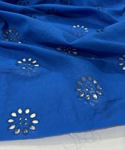 Çiçekli Saf Pamuk Fisto Kumaş Saks Mavi S1