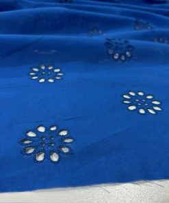 Çiçekli Saf Pamuk Fisto Kumaş Saks Mavi S1