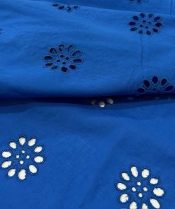 Çiçekli Saf Pamuk Fisto Kumaş Saks Mavi S1