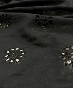 Çiçekli Saf Pamuk Fisto Kumaş Siyah S1