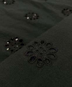 Çiçekli Saf Pamuk Fisto Kumaş Siyah S1