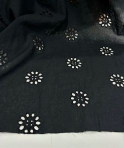 Çiçekli Saf Pamuk Fisto Kumaş Siyah S1