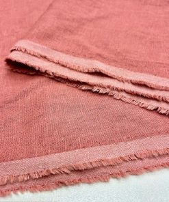 %100 Keten Kumaş Mercan Rengi