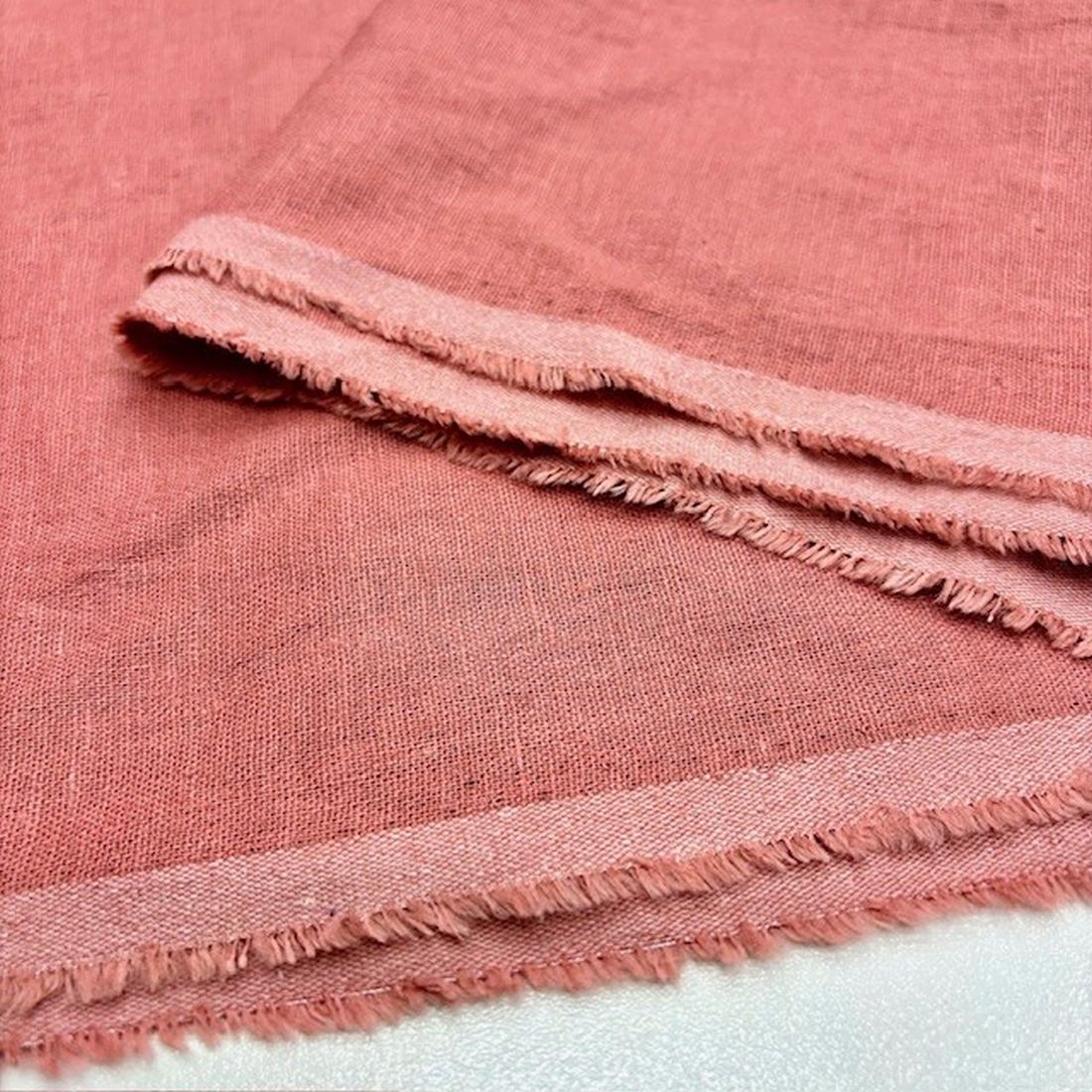 %100 Keten Kumaş Mercan Rengi