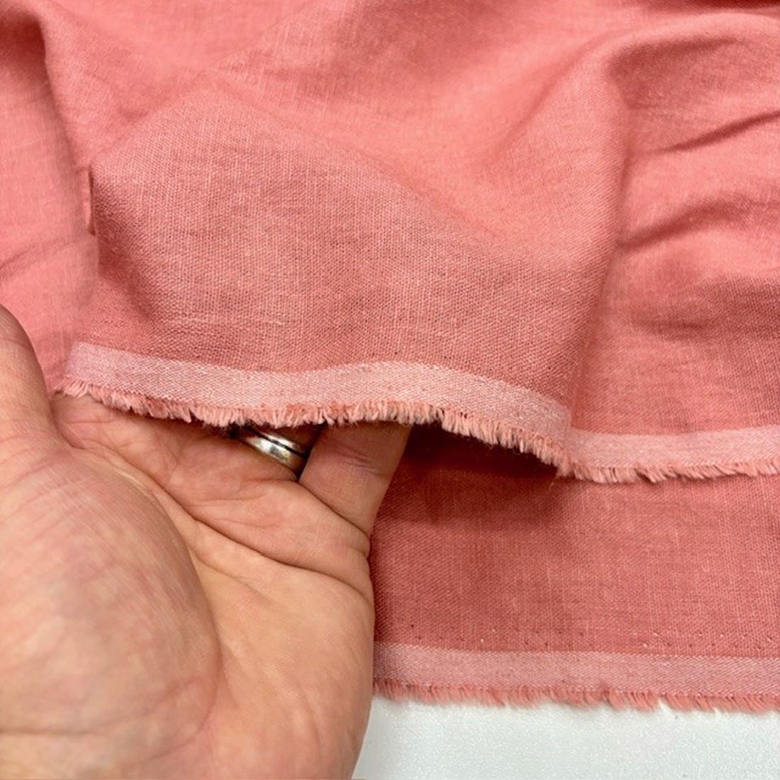 %100 Keten Kumaş Mercan Rengi