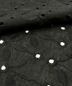 Çiçekli Siyah Pamuk Fisto Kumaş YNS