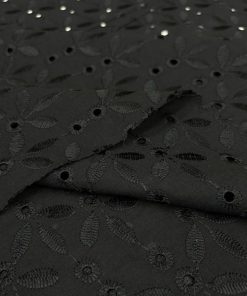 Çiçekli Siyah Pamuk Fisto Kumaş YNS
