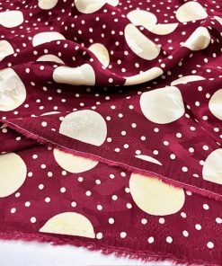 Bordo Krem Puantiyeli Jakarlı Cupro Kumaş SRVT