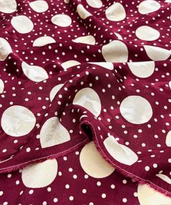 Bordo Krem Puantiyeli Jakarlı Cupro Kumaş SRVT