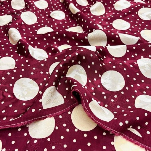 Bordo Krem Puantiyeli Jakarlı Cupro Kumaş SRVT