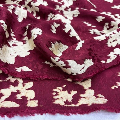 Bordo Tasarım Jakarlı Pamuklu Cupro Kumaş SRVT