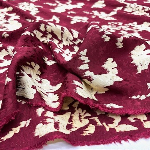 Bordo Tasarım Jakarlı Pamuklu Cupro Kumaş SRVT