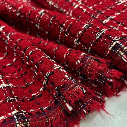 Kırmızı Lüks Tweed Kumaş BYR