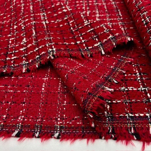 Kırmızı Lüks Tweed Kumaş BYR
