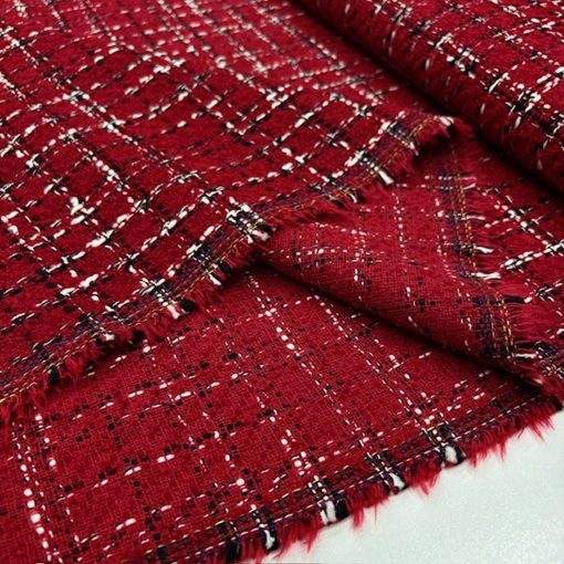 Kırmızı Lüks Tweed Kumaş BYR