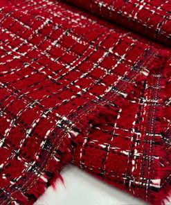 Kırmızı Lüks Tweed Kumaş BYR