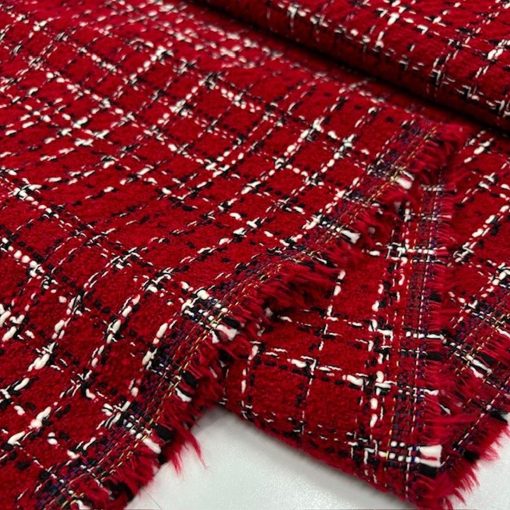 Kırmızı Lüks Tweed Kumaş BYR