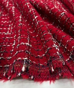 Kırmızı Lüks Tweed Kumaş BYR