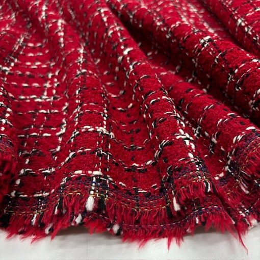 Kırmızı Lüks Tweed Kumaş BYR