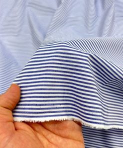 Koyu Mavi Çizgili Pamuklu Poplin Kumaş