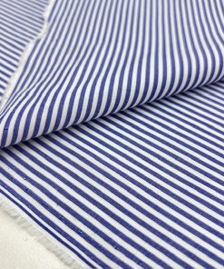 Koyu Mavi Çizgili Pamuklu Poplin Kumaş