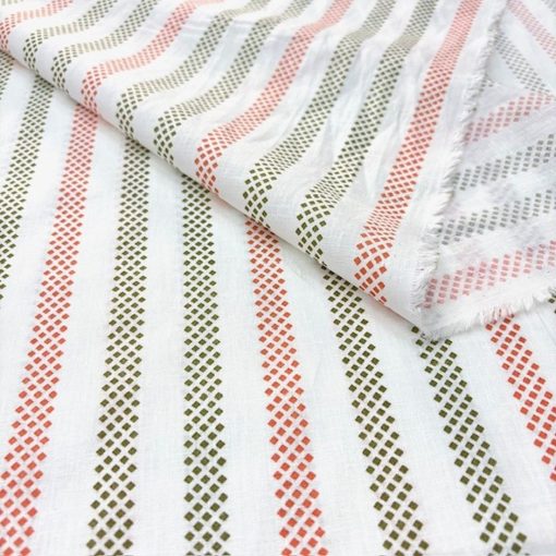Pastel Geometrik Çizgili Pamuklu Keten Kumaş