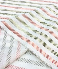 Pastel Geometrik Çizgili Pamuklu Keten Kumaş
