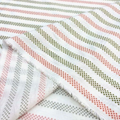 Pastel Geometrik Çizgili Pamuklu Keten Kumaş