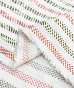 Pastel Geometrik Çizgili Pamuklu Keten Kumaş