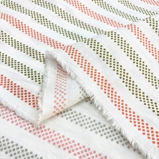 Pastel Geometrik Çizgili Pamuklu Keten Kumaş