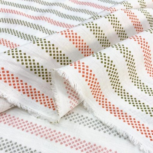 Pastel Geometrik Çizgili Pamuklu Keten Kumaş