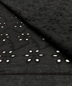 Siyah Çiçekli Saf Pamuklu Fisto Kumaş