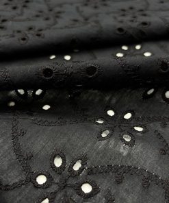 Siyah Çiçekli Saf Pamuklu Fisto Kumaş