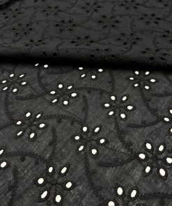 Siyah Çiçekli Saf Pamuklu Fisto Kumaş