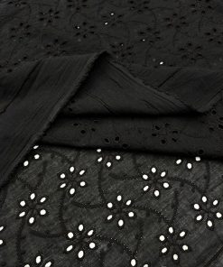 Siyah Çiçekli Saf Pamuklu Fisto Kumaş