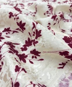 Bordo Çiçekli Jakarlı Pamuklu Cupro Kumaş SRVT