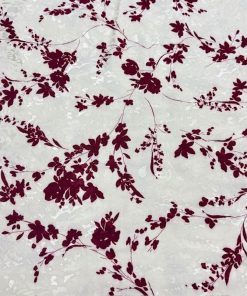 Bordo Çiçekli Jakarlı Pamuklu Cupro Kumaş SRVT