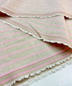 Pembe Çizgili Süper Ham Keten Kumaş