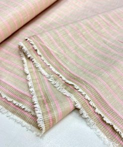 Pembe Çizgili Süper Ham Keten Kumaş