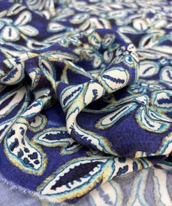 Sulu Mavi Desenli Viskon Kumaş YVZ