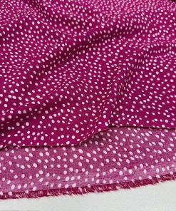 Pembe Beyaz Puantiyeli Pamuklu Viskon Kumaş YVZ
