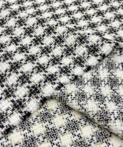 Siyah Beyaz Altın Simli Tweed Kumaş